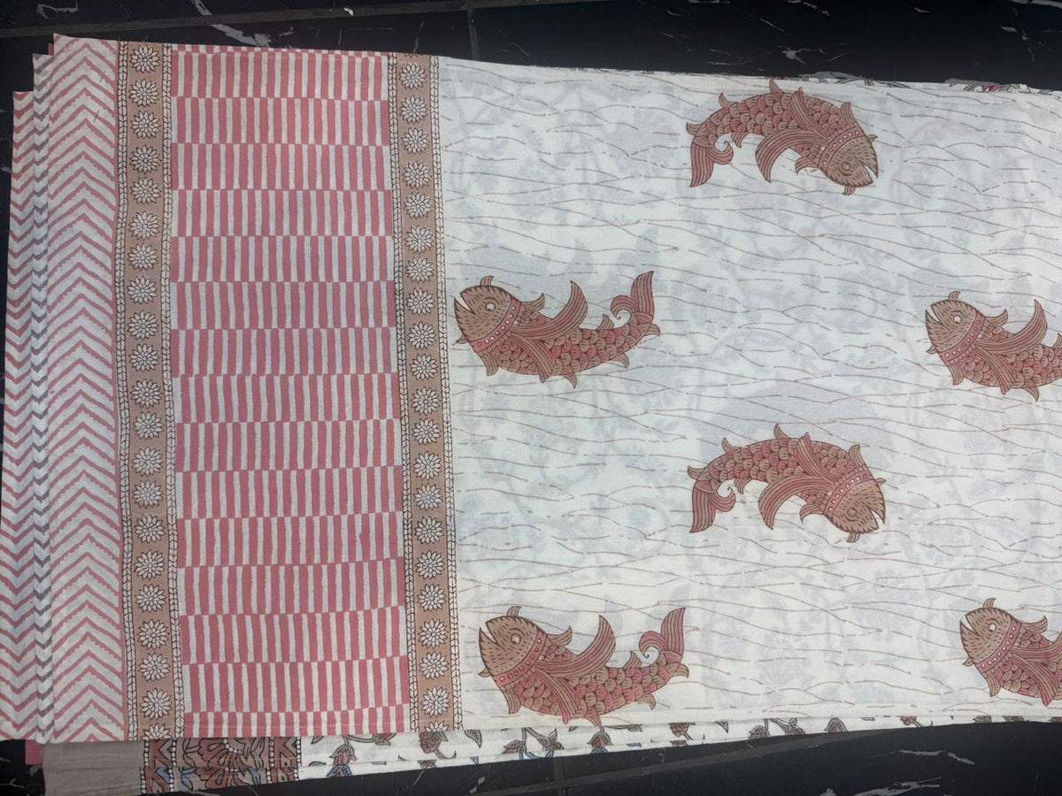 Hand Block Printed Pink & White Table Linen Set – Table Cover, Runner, Placemats & Napkins | Tablecloth