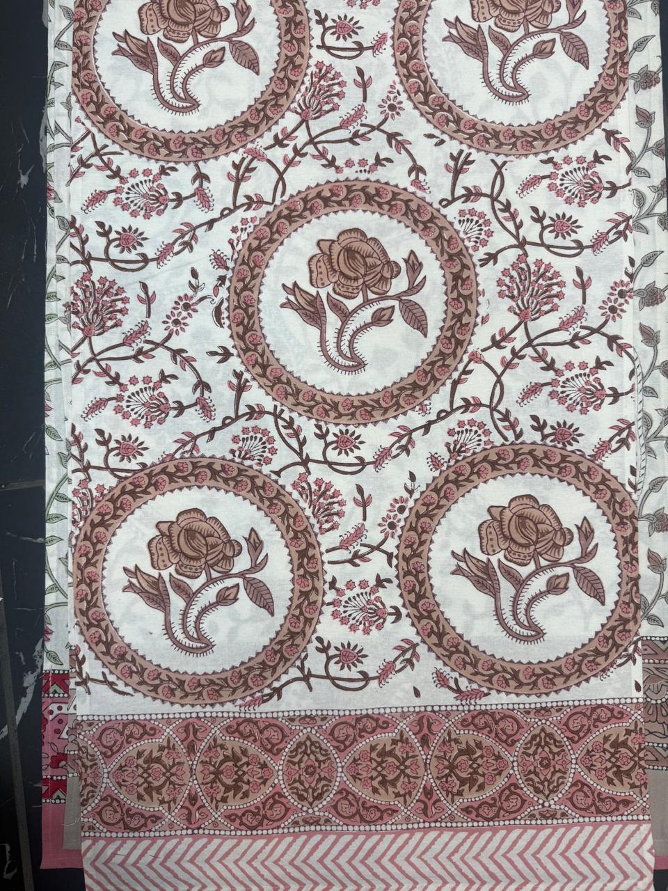 Hand Block Printed Pink Table Linen Set – Table Cover, Runner, Placemats & Napkins | Tablecloth
