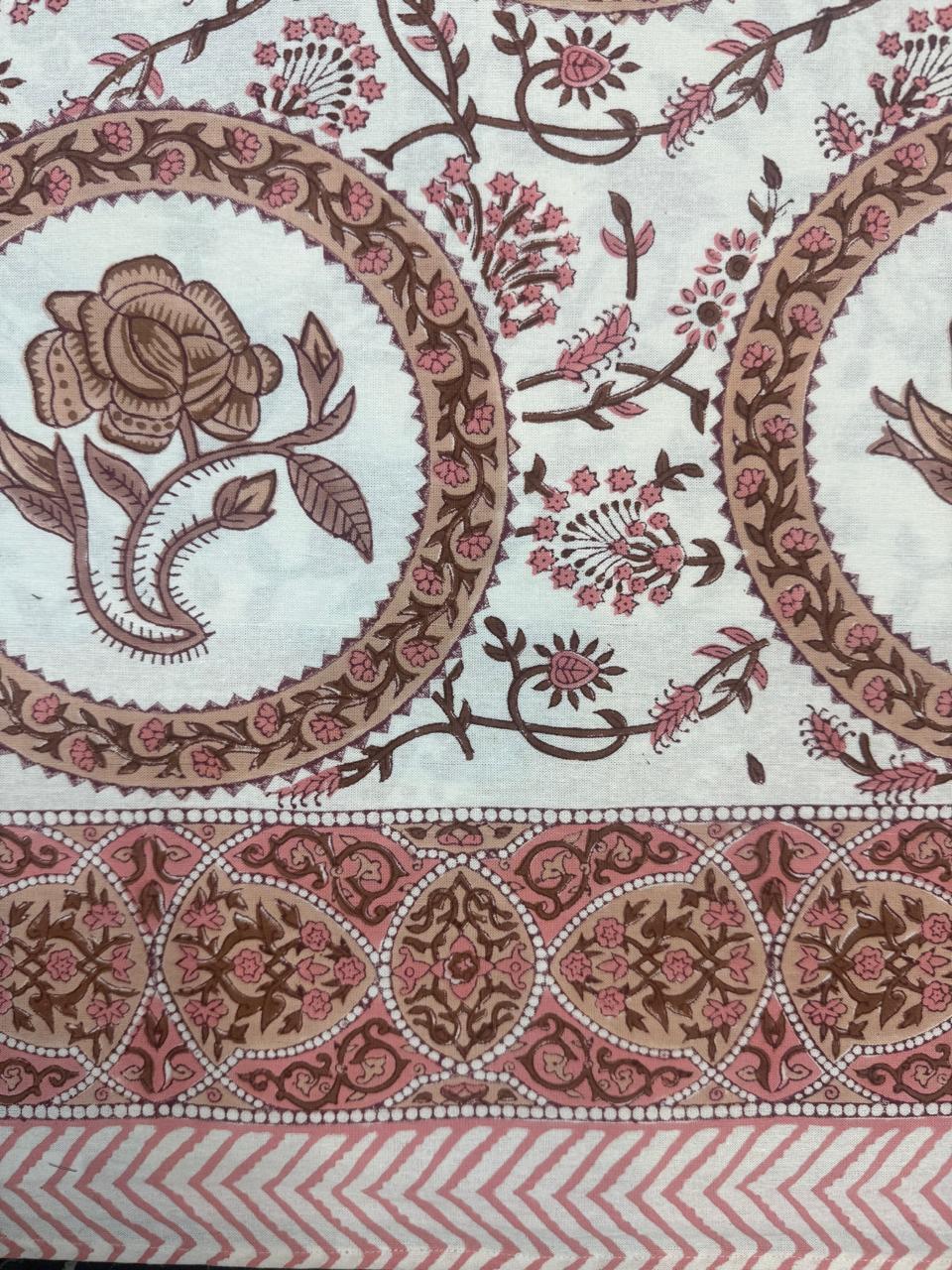 Hand Block Printed Pink Table Linen Set – Table Cover, Runner, Placemats & Napkins | Tablecloth