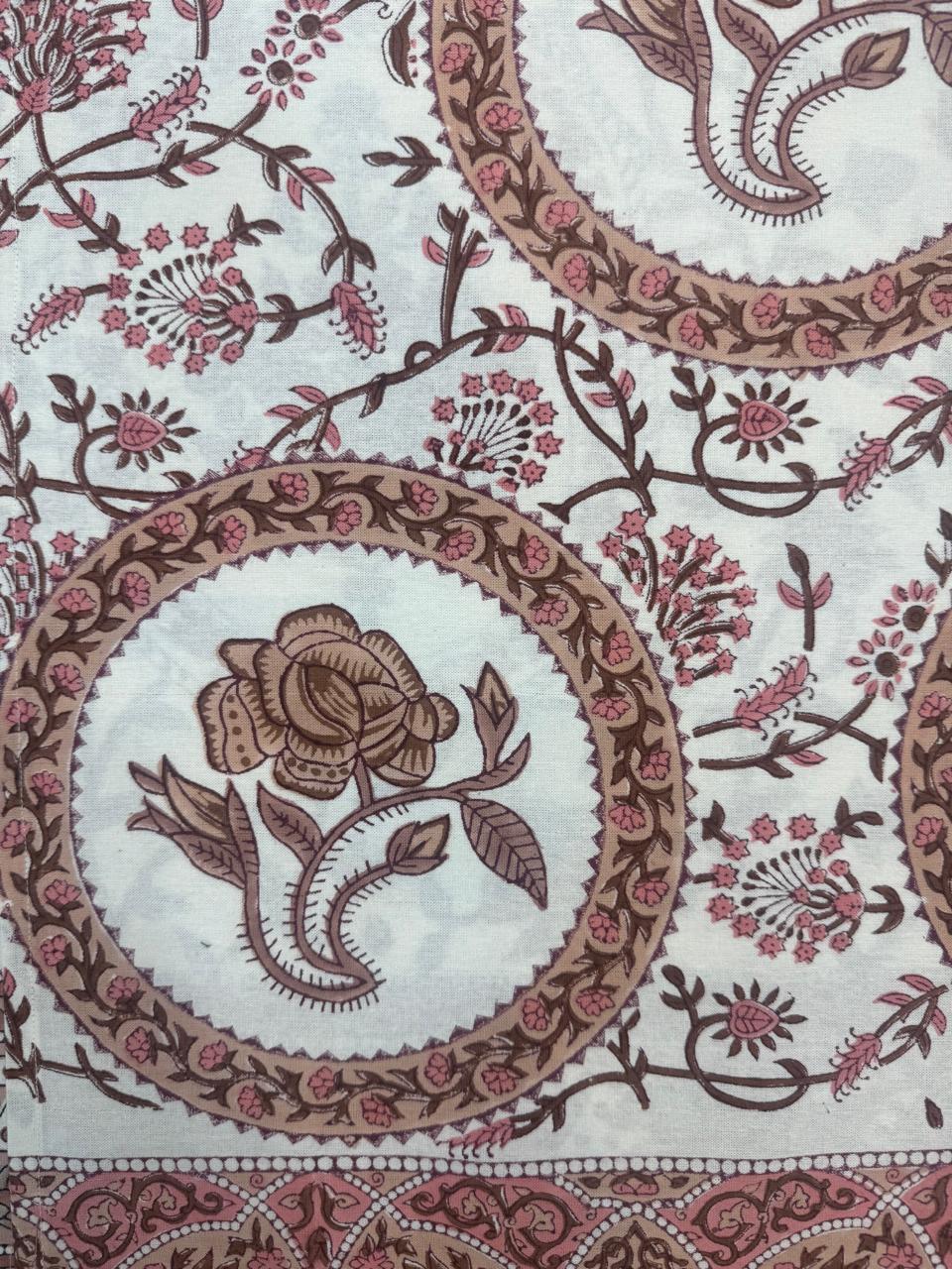 Hand Block Printed Pink Table Linen Set – Table Cover, Runner, Placemats & Napkins | Tablecloth