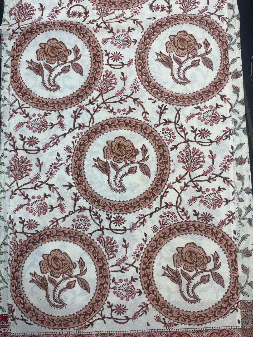 Hand Block Printed Pink Table Linen Set – Table Cover, Runner, Placemats & Napkins | Tablecloth
