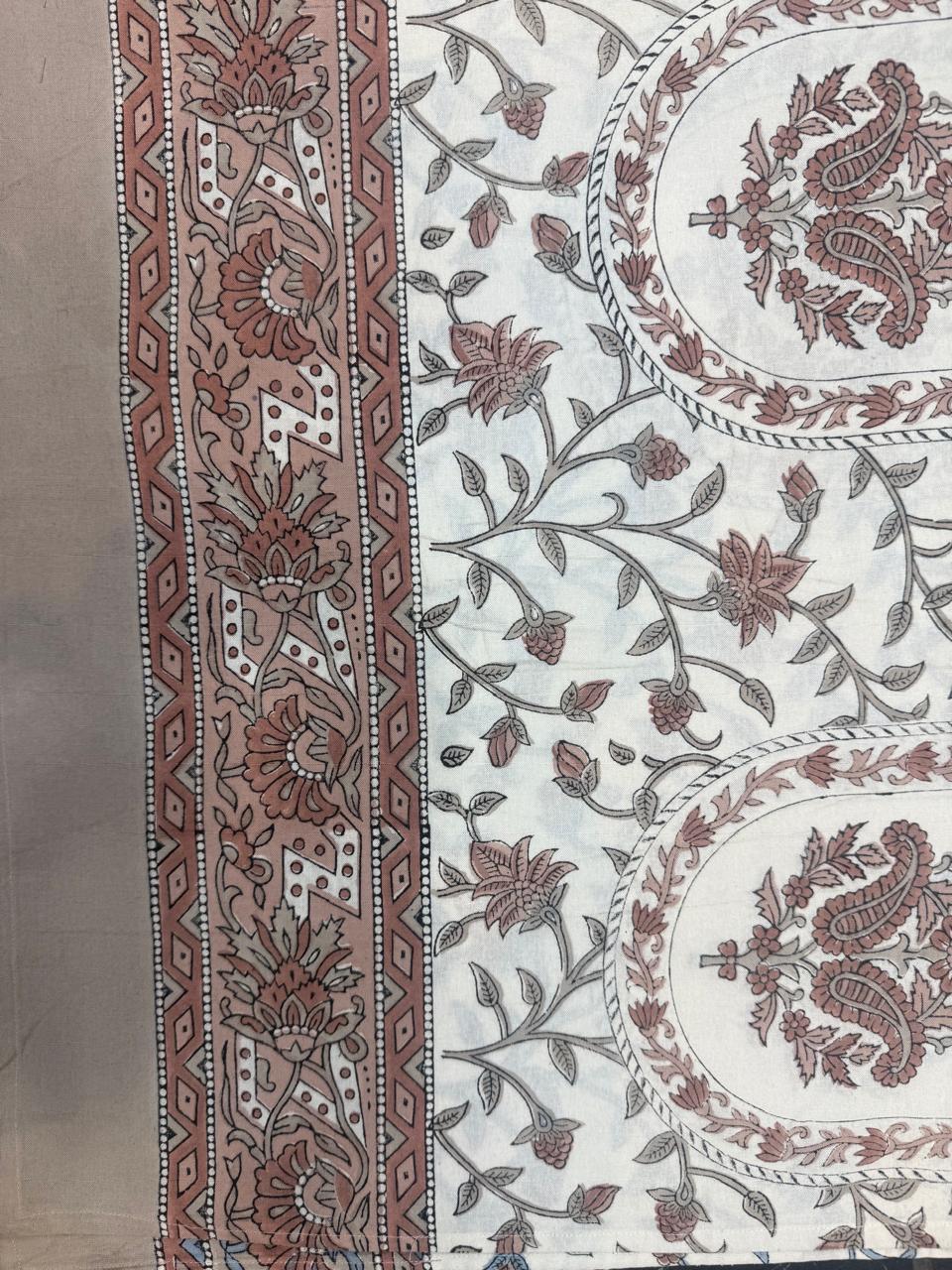 Hand Block Printed Brown & White Table Linen Set – Table Cover, Runner, Placemats & Napkins | Tablecloth