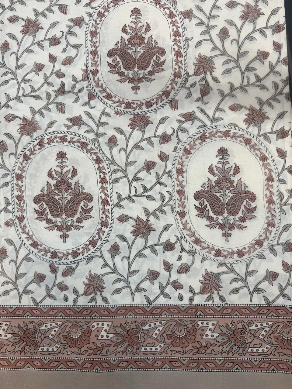 Hand Block Printed Brown & White Table Linen Set – Table Cover, Runner, Placemats & Napkins | Tablecloth