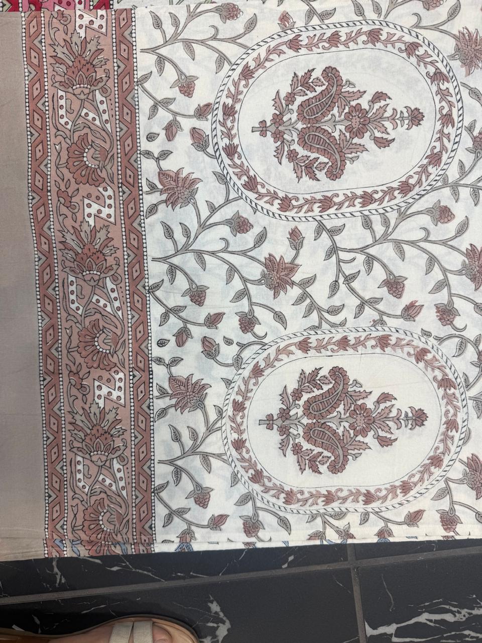 Hand Block Printed Brown & White Table Linen Set – Table Cover, Runner, Placemats & Napkins | Tablecloth