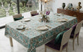 Hand Block Printed Blue & Green Table Linen Set – Table Cover, Runner, Placemats & Napkins | Tablecloth