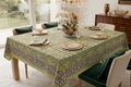 Hand Block Printed Green & Blue Table Linen Set – Table Cover, Runner, Placemats & Napkins | Tablecloth