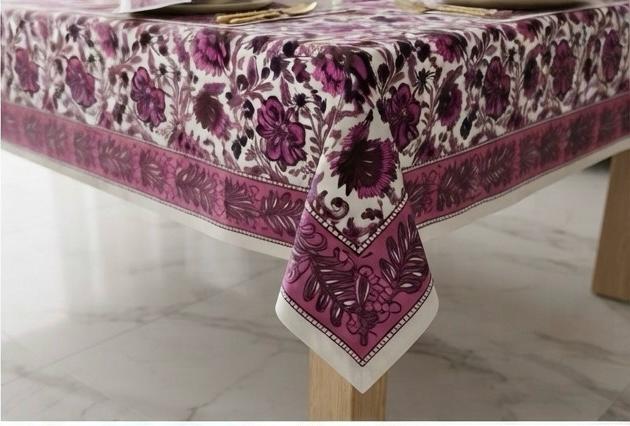 Hand Block Printed Red & Pink Table Linen Set – Table Cover, Runner, Placemats & Napkins | Tablecloth