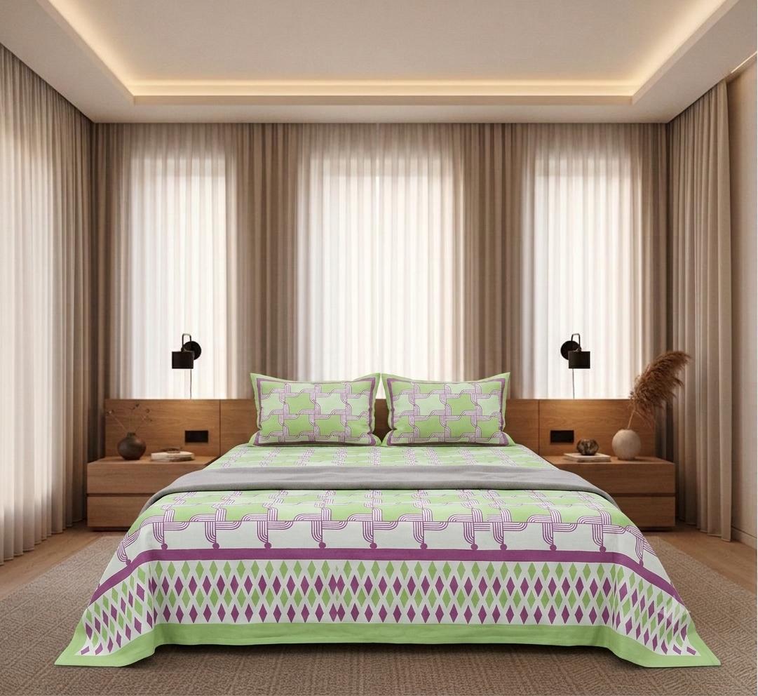 Pink and Green Handblock Printed Cotton Bedsheet | Traditional Jaipuri Floral Design