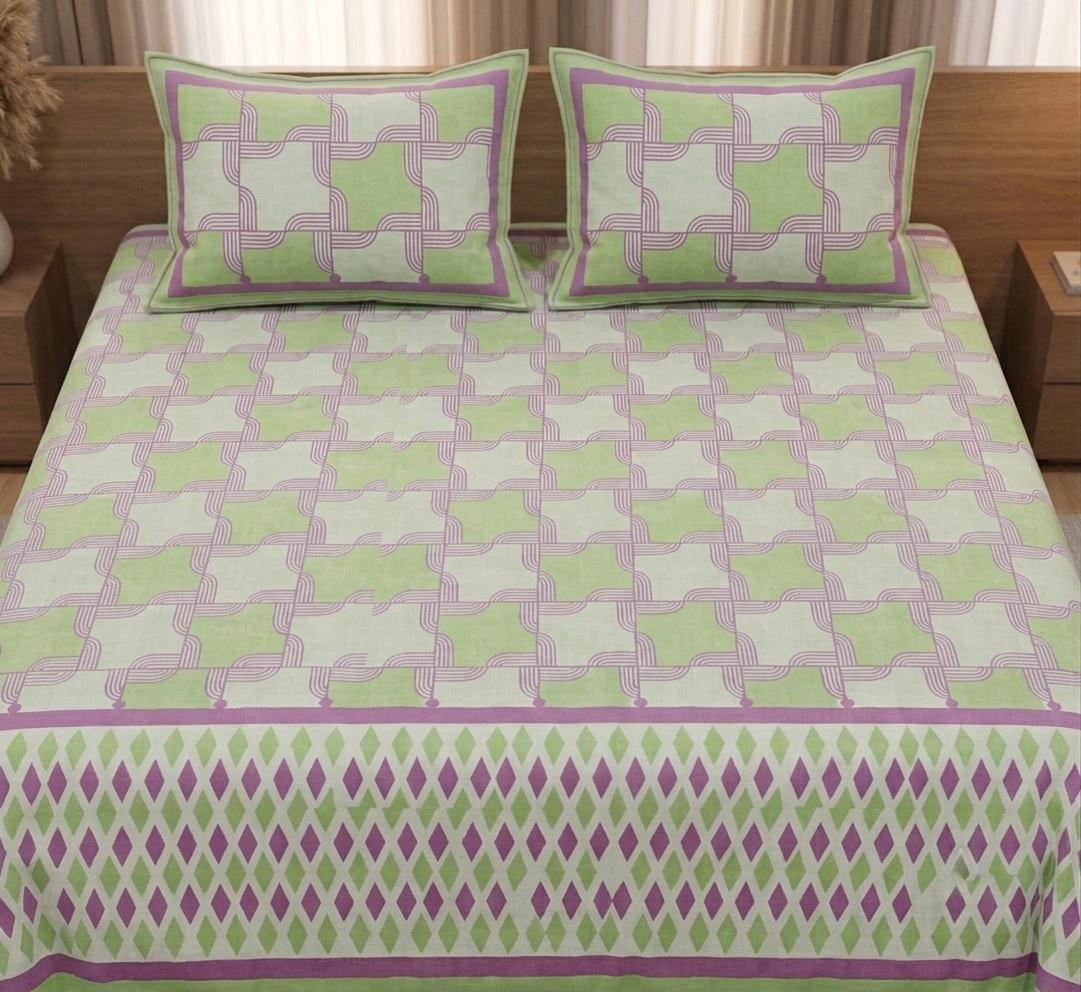 Pink and Green Handblock Printed Cotton Bedsheet | Traditional Jaipuri Floral Design
