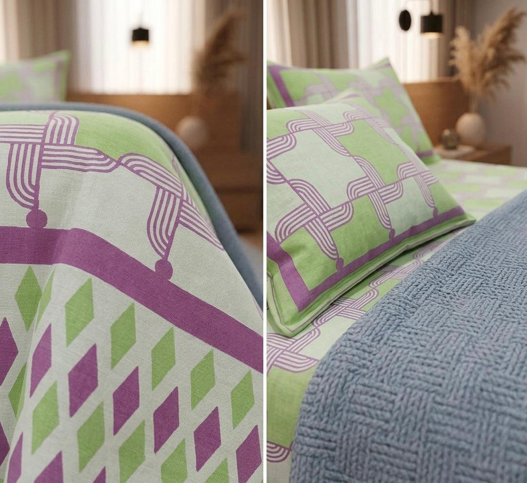 Pink and Green Handblock Printed Cotton Bedsheet | Traditional Jaipuri Floral Design