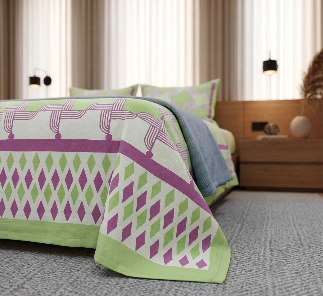 Pink and Green Handblock Printed Cotton Bedsheet | Traditional Jaipuri Floral Design