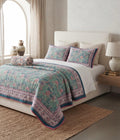 Mint Green Floral Hand Block Printed Jaipur Quilt | Razai