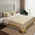 Yellow Floral Hand Block Printed Jaipur Quilt | Cotton Razai