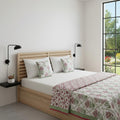 Reversible Cotton Razai & Quilt | Pink Floral Block Print