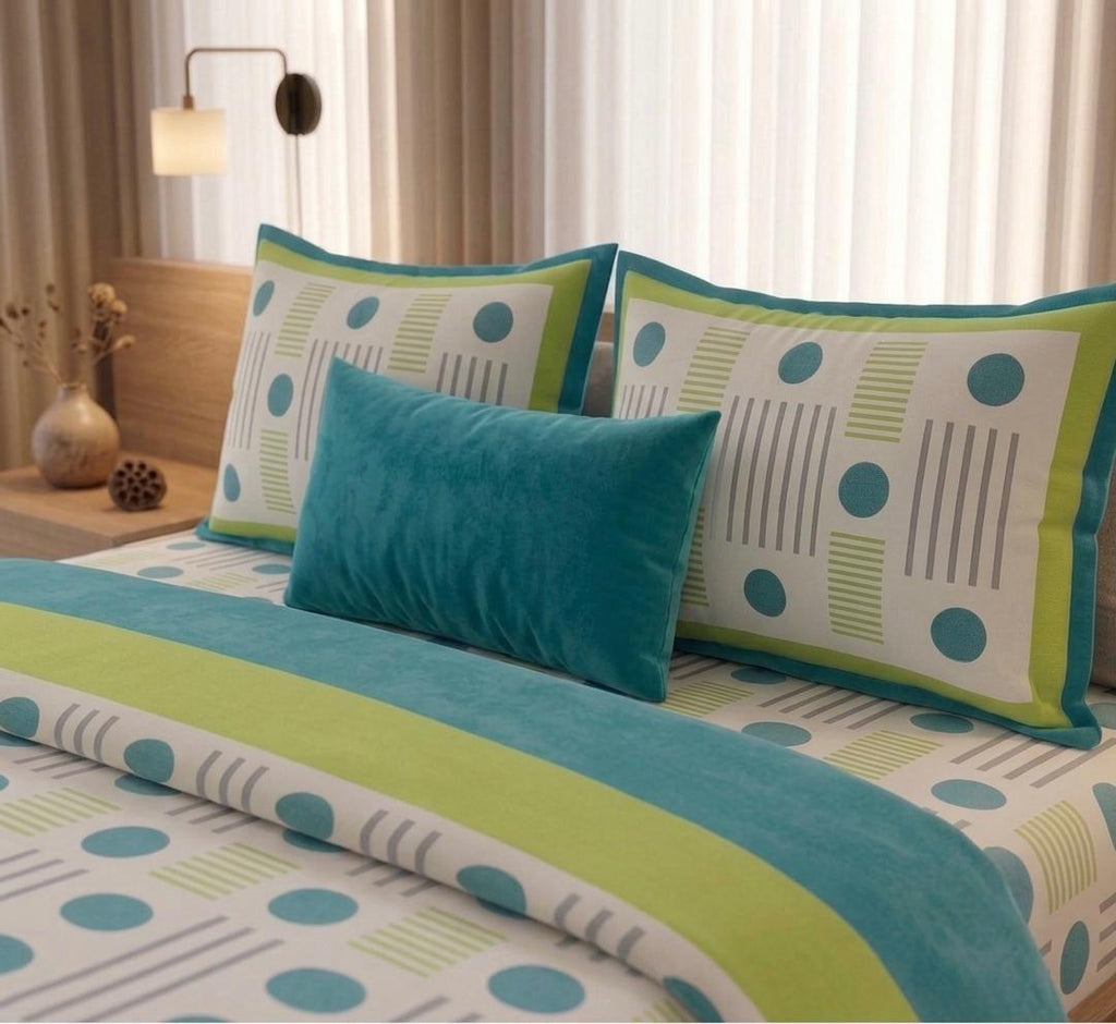 Blue and Green Handblock Printed Cotton Bedsheet | Traditional Jaipuri Floral Design