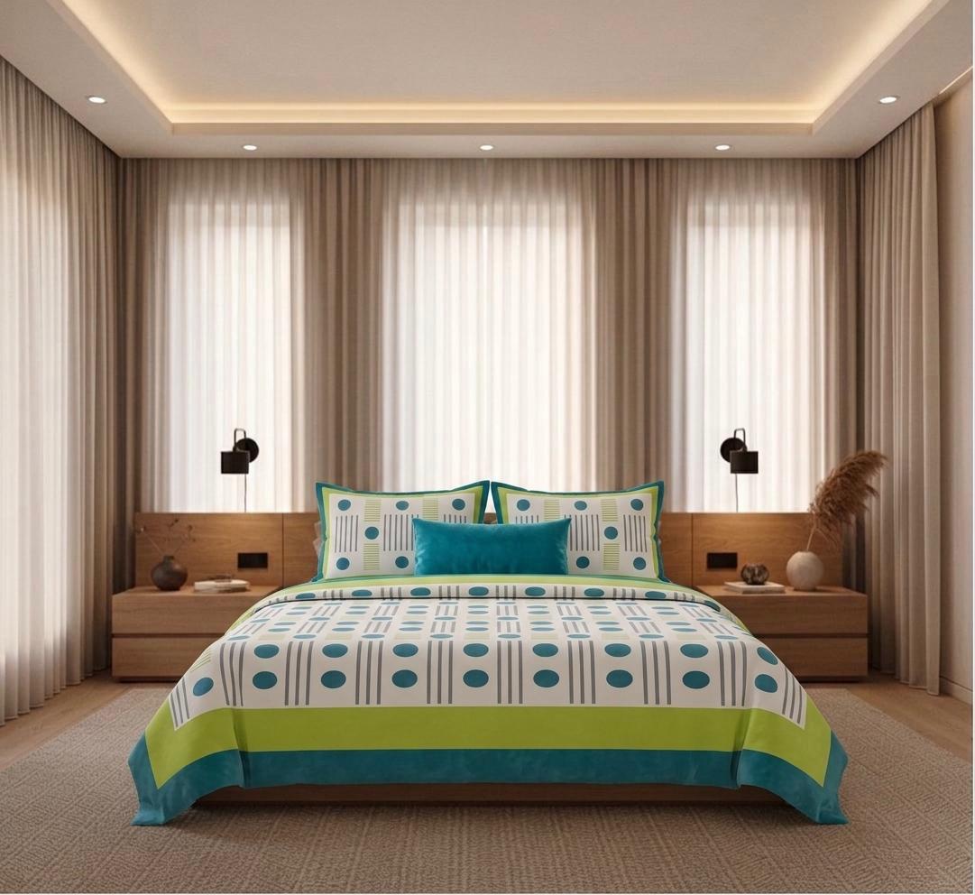 Blue and Green Handblock Printed Cotton Bedsheet | Traditional Jaipuri Floral Design
