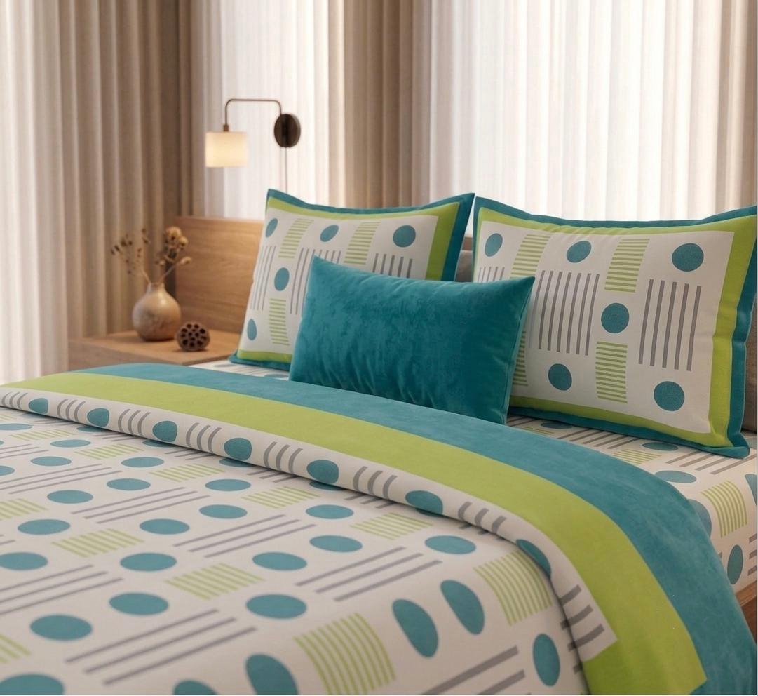 Blue and Green Handblock Printed Cotton Bedsheet | Traditional Jaipuri Floral Design