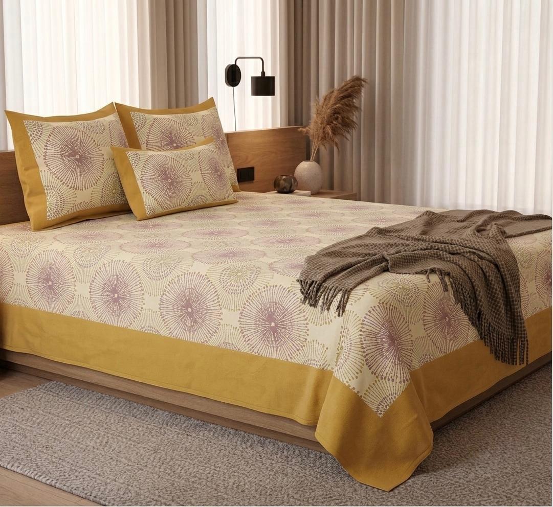 Yellow and Purple Artisanal Block Print Bedsheet – Handcrafted Indian Cotton Linens