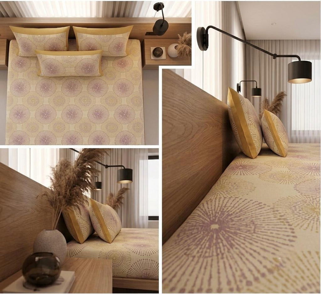 Yellow and Purple Artisanal Block Print Bedsheet – Handcrafted Indian Cotton Linens