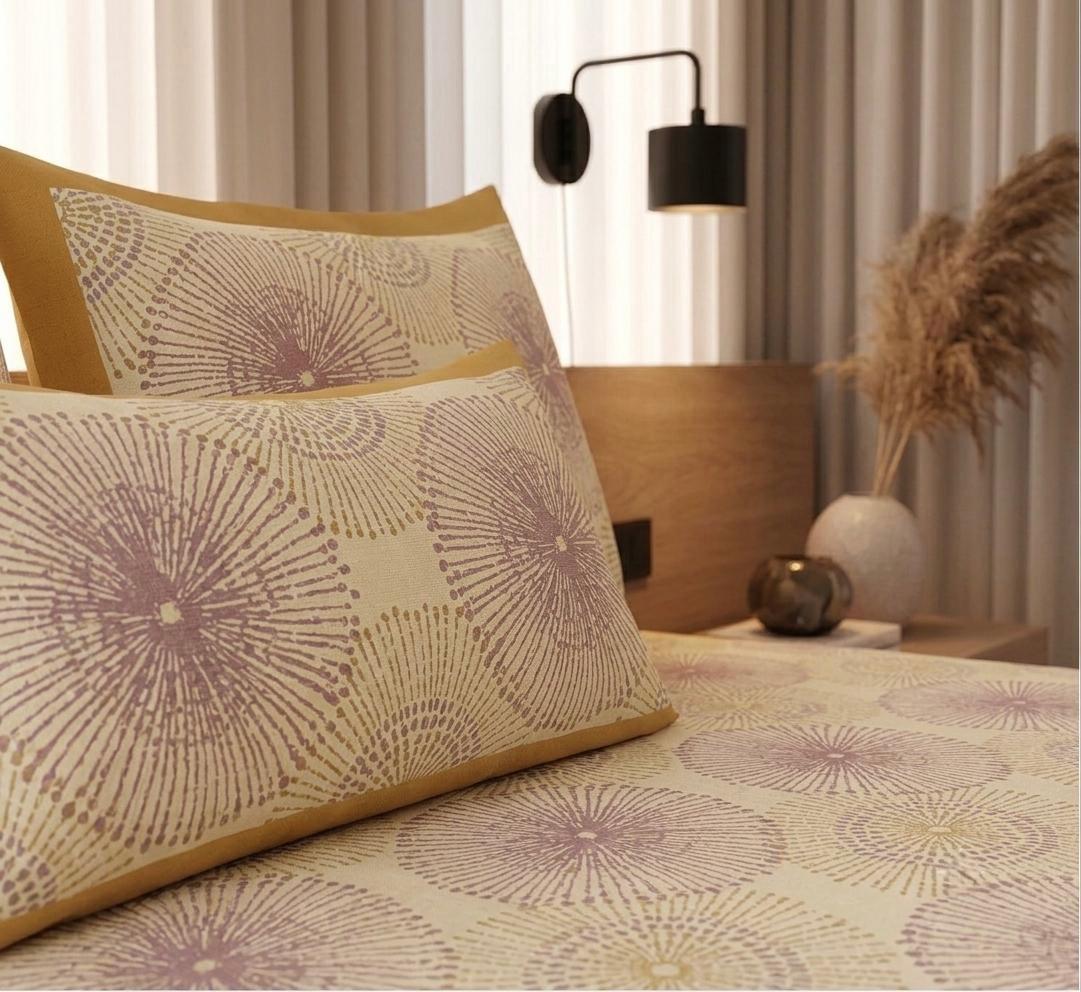 Yellow and Purple Artisanal Block Print Bedsheet – Handcrafted Indian Cotton Linens