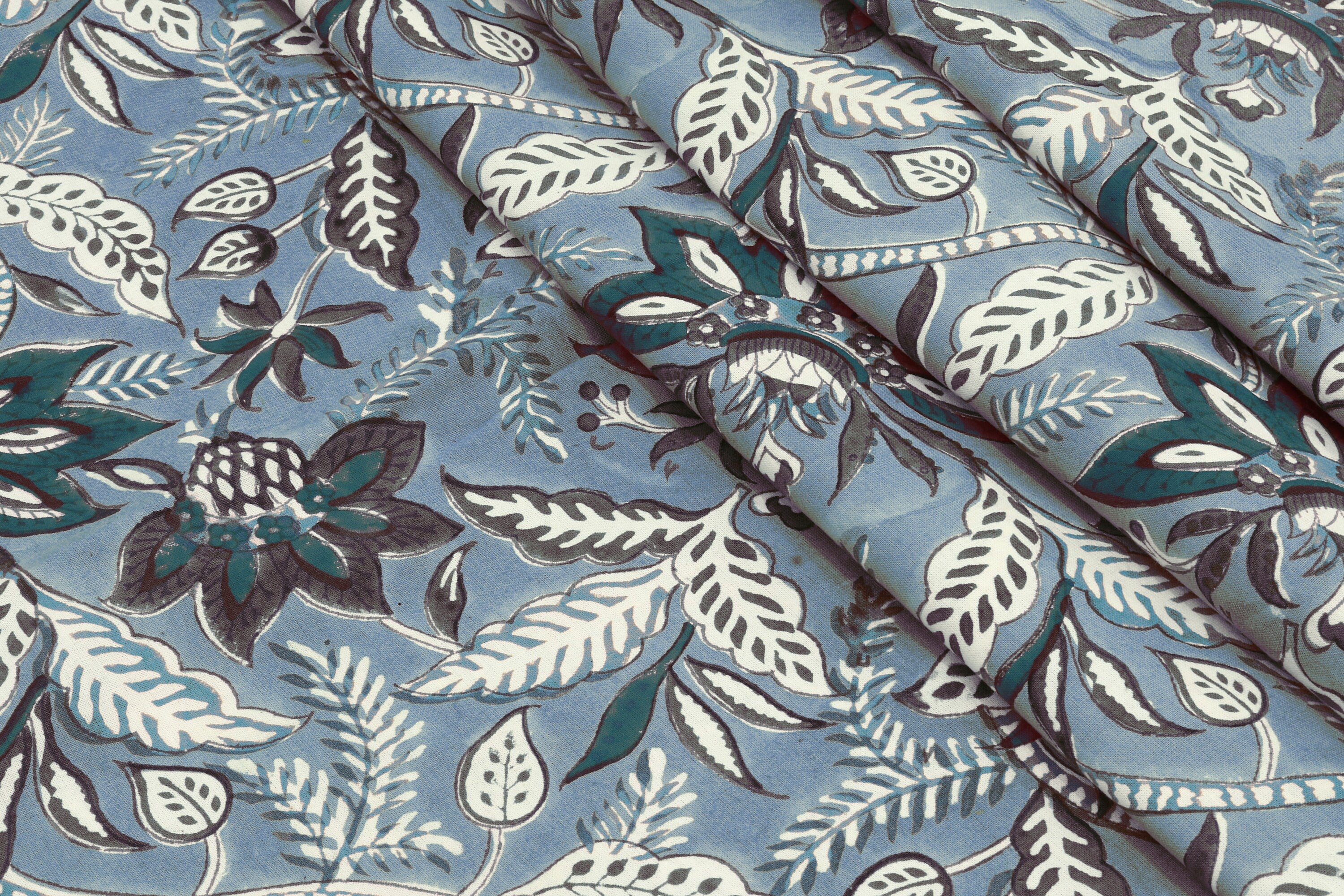 Grey Handmade Block Print Cotton Fabric by the Yard | Eco-Friendly & Breathable