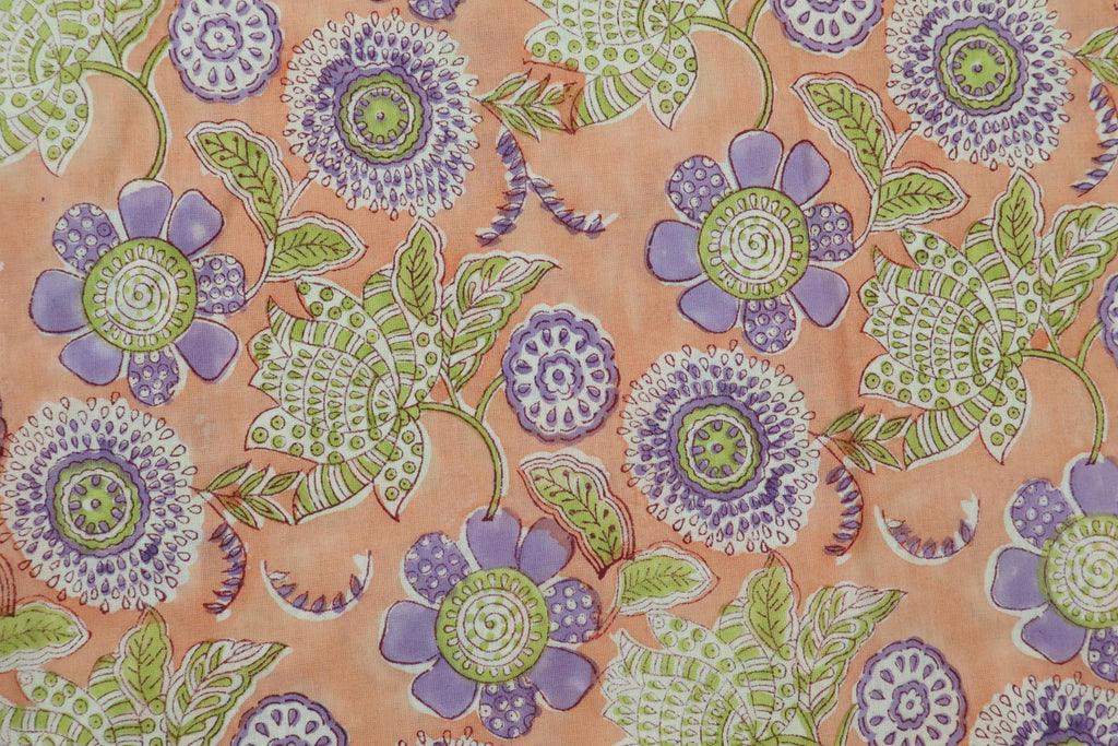 Orange and Purple Colour Handmade Block Print Cotton Fabric by the Yard | Eco-Friendly & Breathable