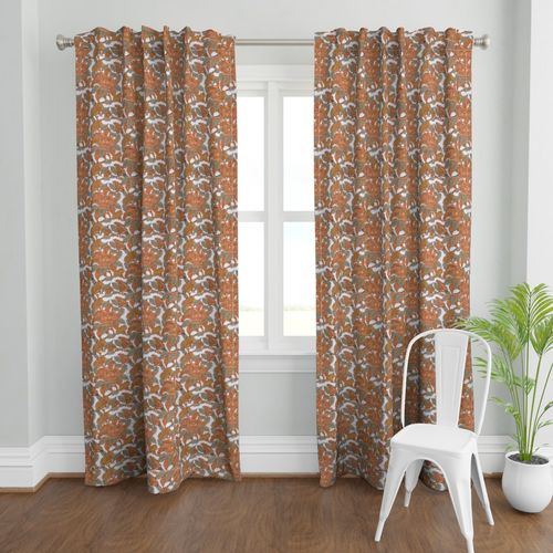 Orange Floral Hand Block Print Cotton Curtain, Drapes