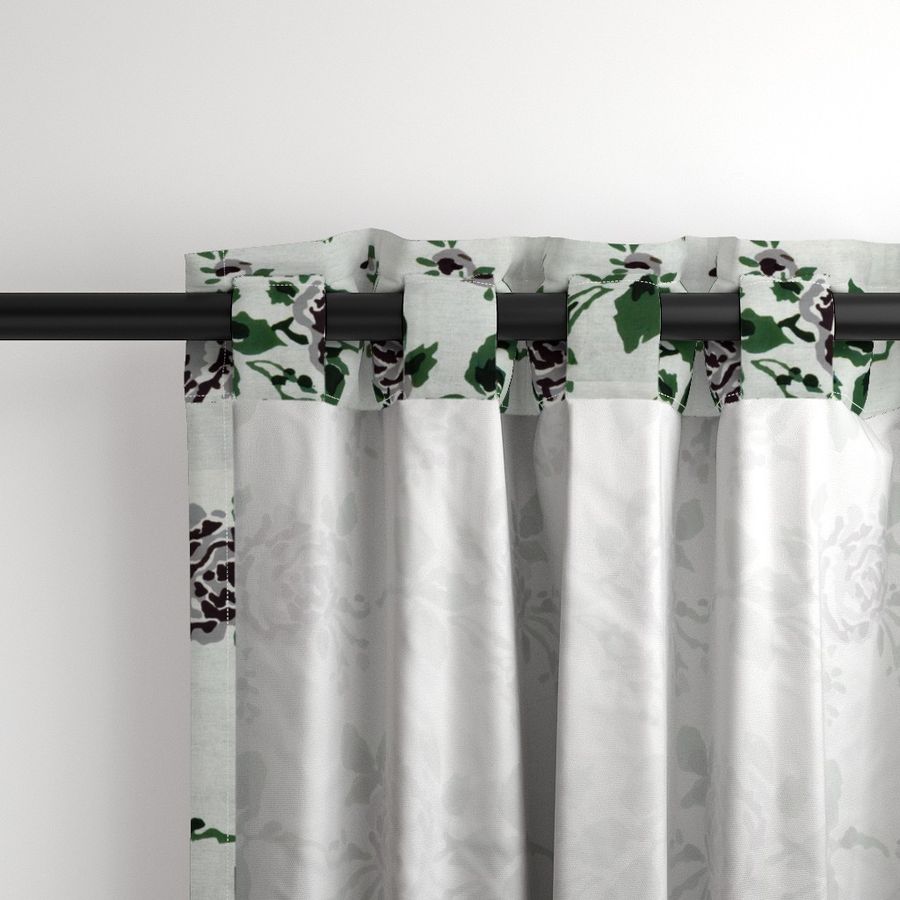 Green and White  Colour Hand Block Print Curtain & Drapes, Pure Cotton Fabric