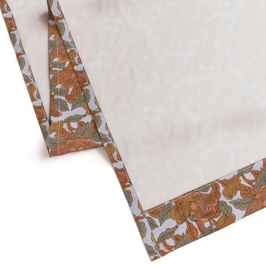 Orange Floral Hand Block Print Cotton Curtain, Drapes