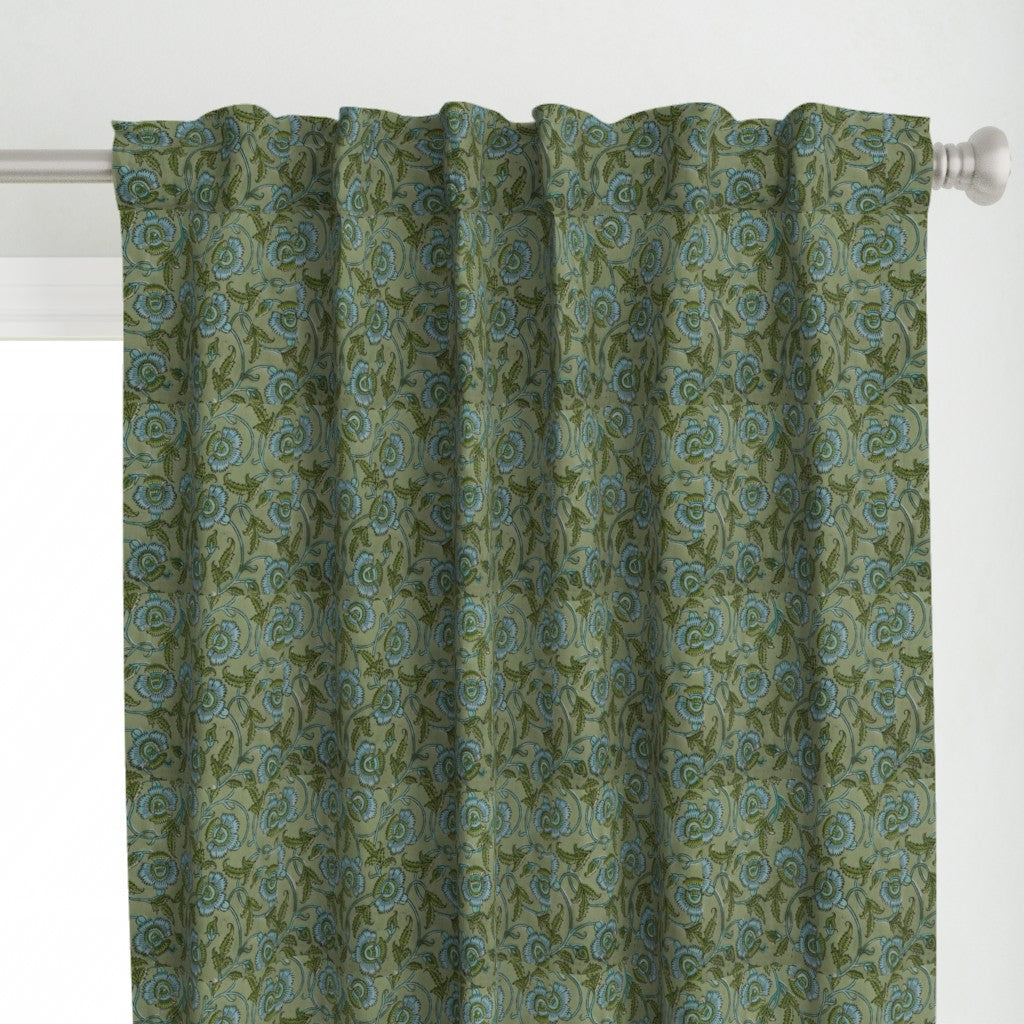 Green and Blue  Colour Hand Block Print Curtain & Drapes, Pure Cotton Fabric