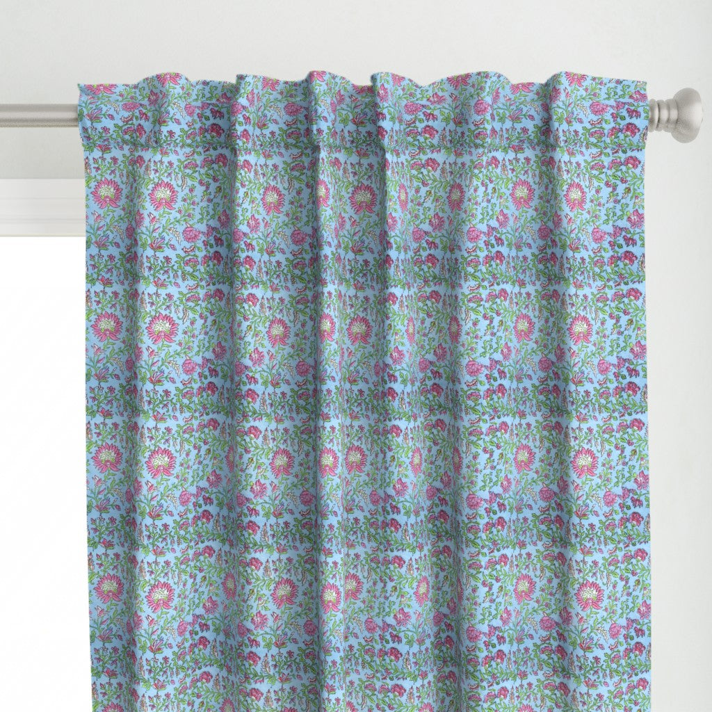 Blue and Pink  Colour Hand Block Print Curtain & Drapes, Pure Cotton Fabric