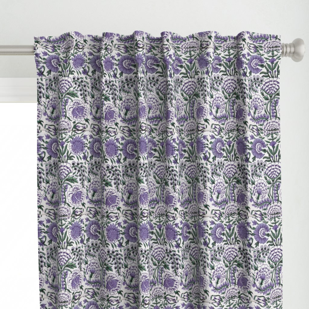 Purple and White Colour Hand Block Print Curtain & Drapes, Pure Cotton Fabric