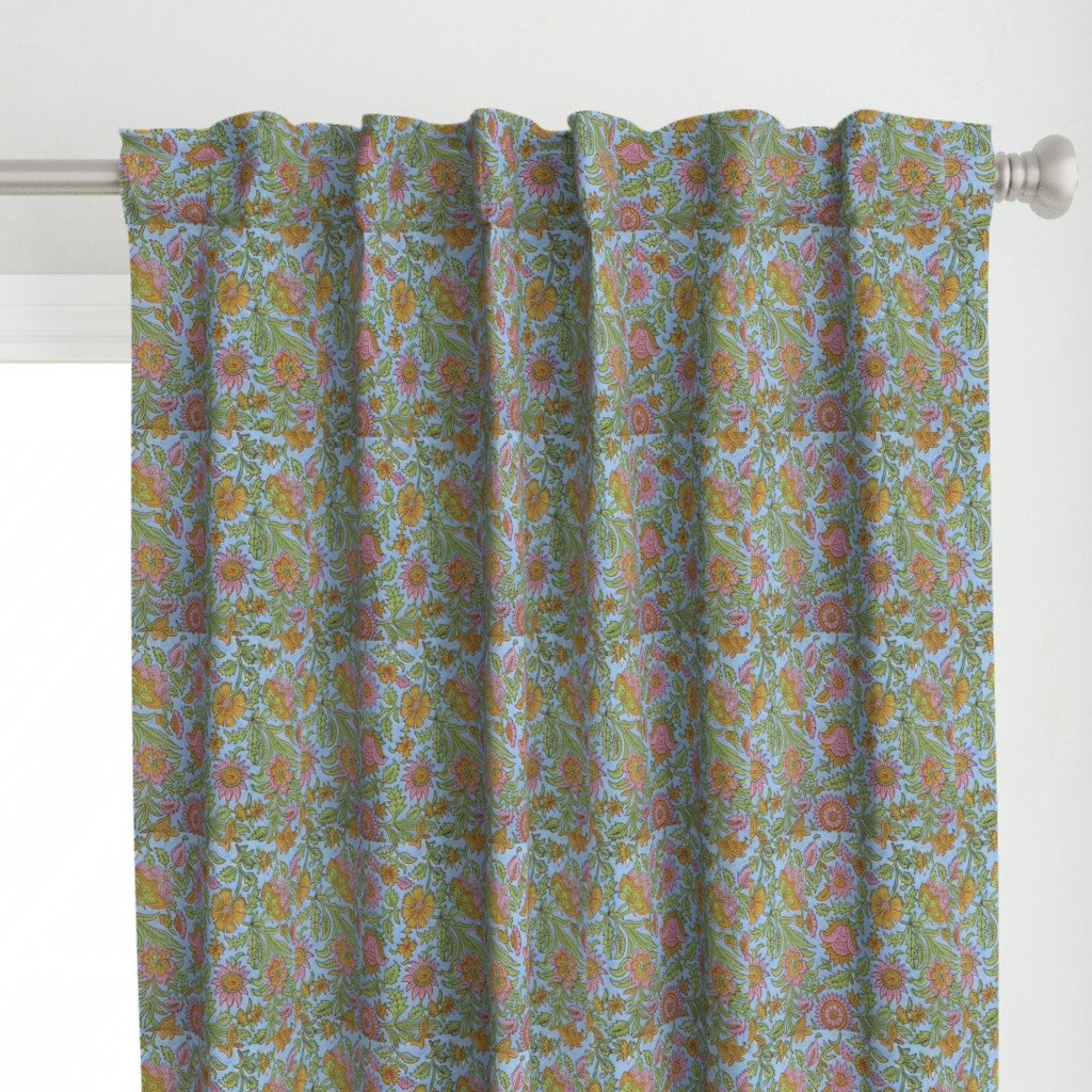 Blue and Yellow Colour Hand Block Print Curtain & Drapes, Pure Cotton Fabric