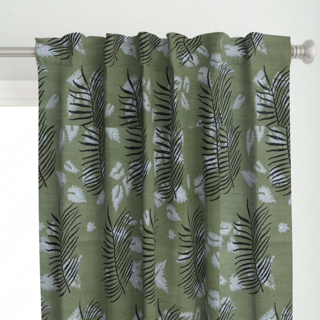 Green and White  Colour Hand Block Print Curtain & Drapes, Pure Cotton Fabric