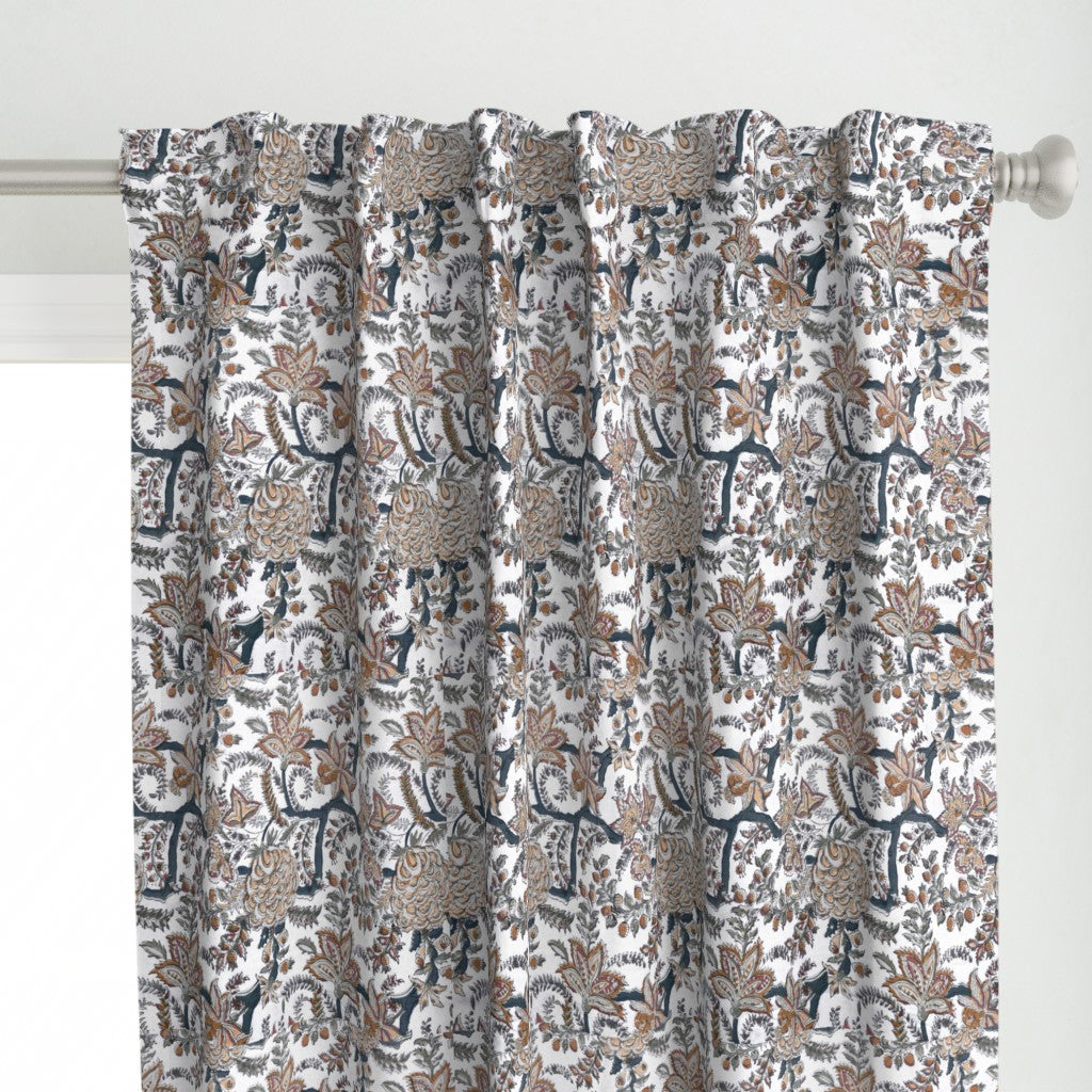 Orange and Blue Colour Hand Block Print Curtain & Drapes, Pure Cotton Fabric