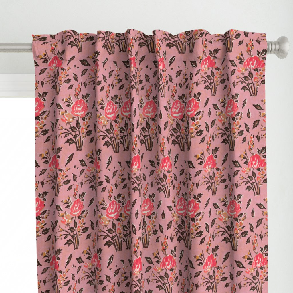 Pink and Brown Colour Hand Block Print Curtain & Drapes, Pure Cotton Fabric