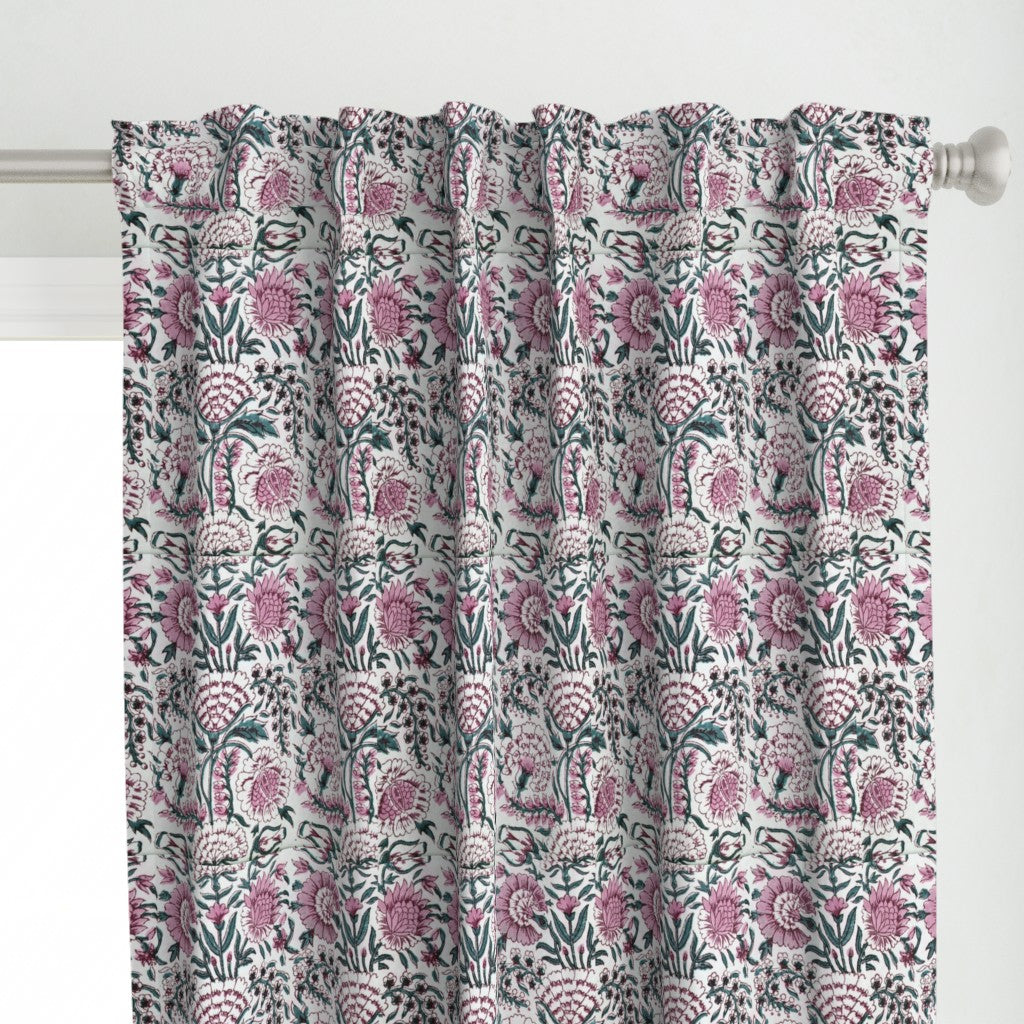 Pink and White Colour Hand Block Print Curtain & Drapes, Pure Cotton Fabric