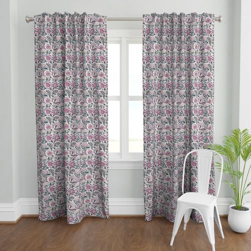 Pink and White Colour Hand Block Print Curtain & Drapes, Pure Cotton Fabric