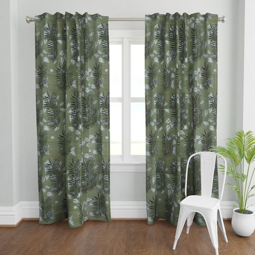 Green and White  Colour Hand Block Print Curtain & Drapes, Pure Cotton Fabric