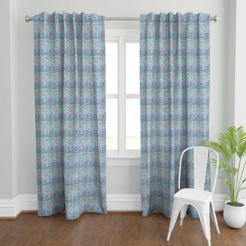 Blue and Pink  Colour Hand Block Print Curtain & Drapes, Pure Cotton Fabric