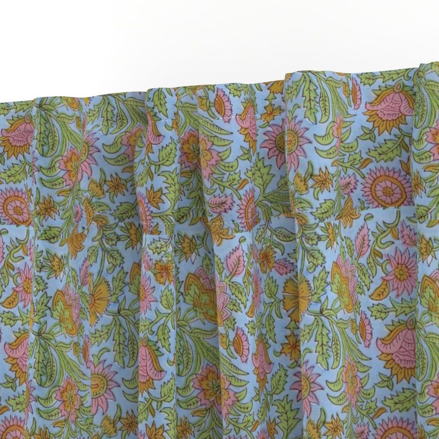 Blue and Yellow Colour Hand Block Print Curtain & Drapes, Pure Cotton Fabric