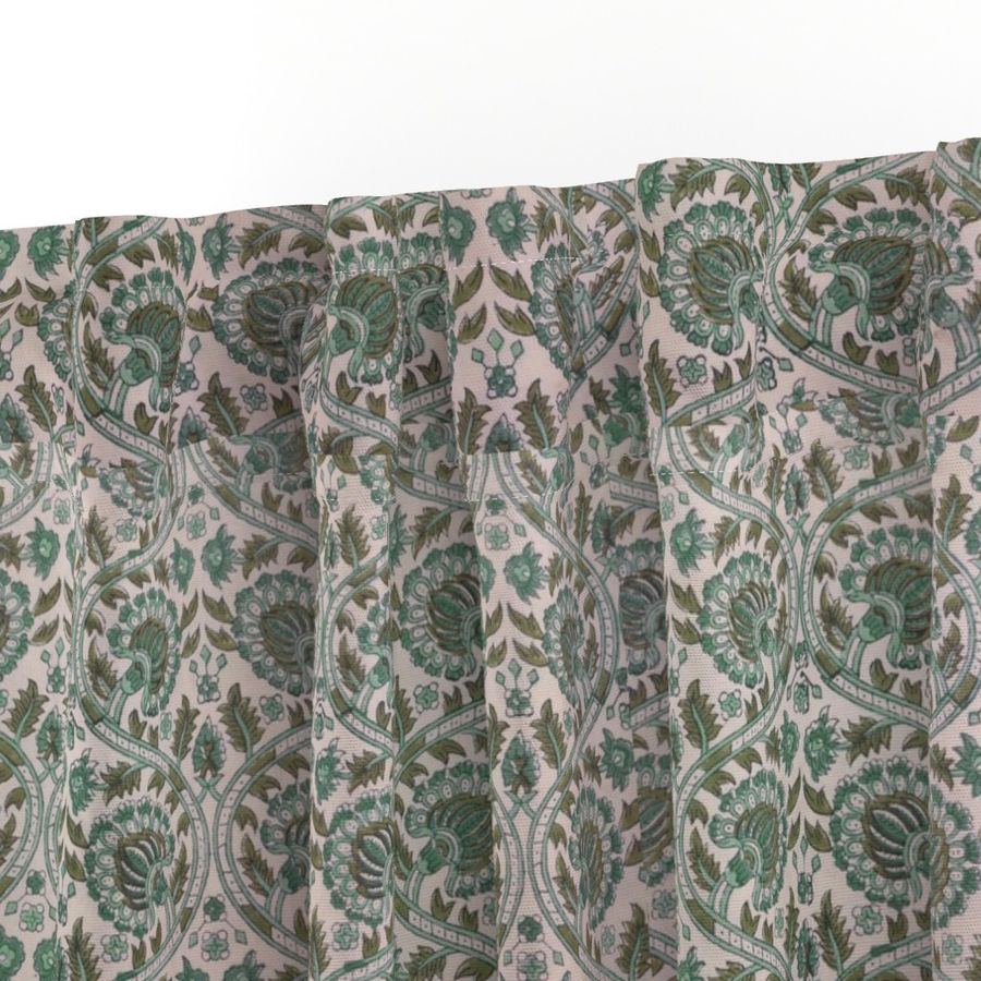 Green and Brown Colour Hand Block Print Curtain & Drapes, Pure Cotton Fabric