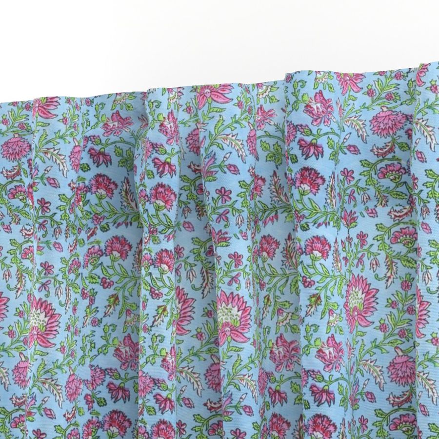 Blue and Pink  Colour Hand Block Print Curtain & Drapes, Pure Cotton Fabric