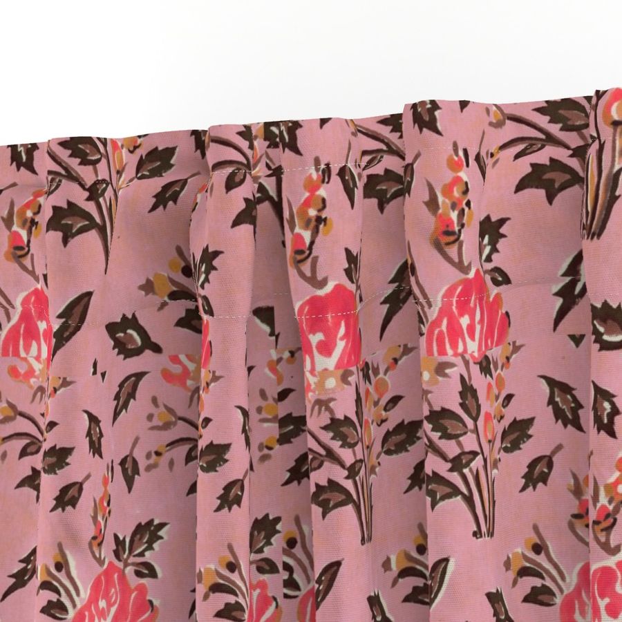 Pink and Brown Colour Hand Block Print Curtain & Drapes, Pure Cotton Fabric