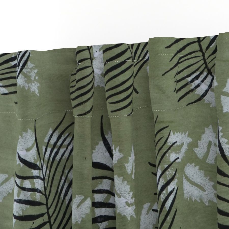 Green and White  Colour Hand Block Print Curtain & Drapes, Pure Cotton Fabric