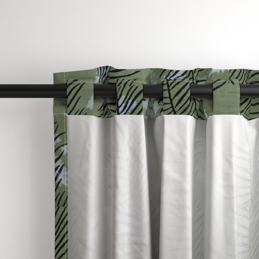 Green and White  Colour Hand Block Print Curtain & Drapes, Pure Cotton Fabric