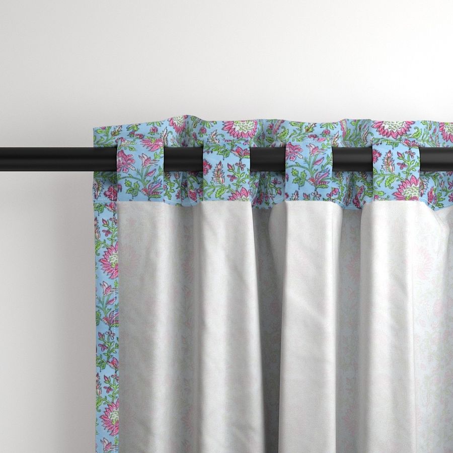 Blue and Pink  Colour Hand Block Print Curtain & Drapes, Pure Cotton Fabric
