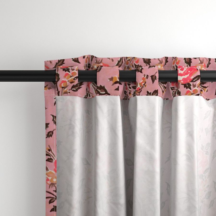 Pink and Brown Colour Hand Block Print Curtain & Drapes, Pure Cotton Fabric