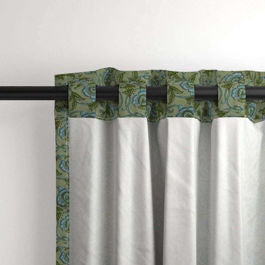 Green and Blue  Colour Hand Block Print Curtain & Drapes, Pure Cotton Fabric