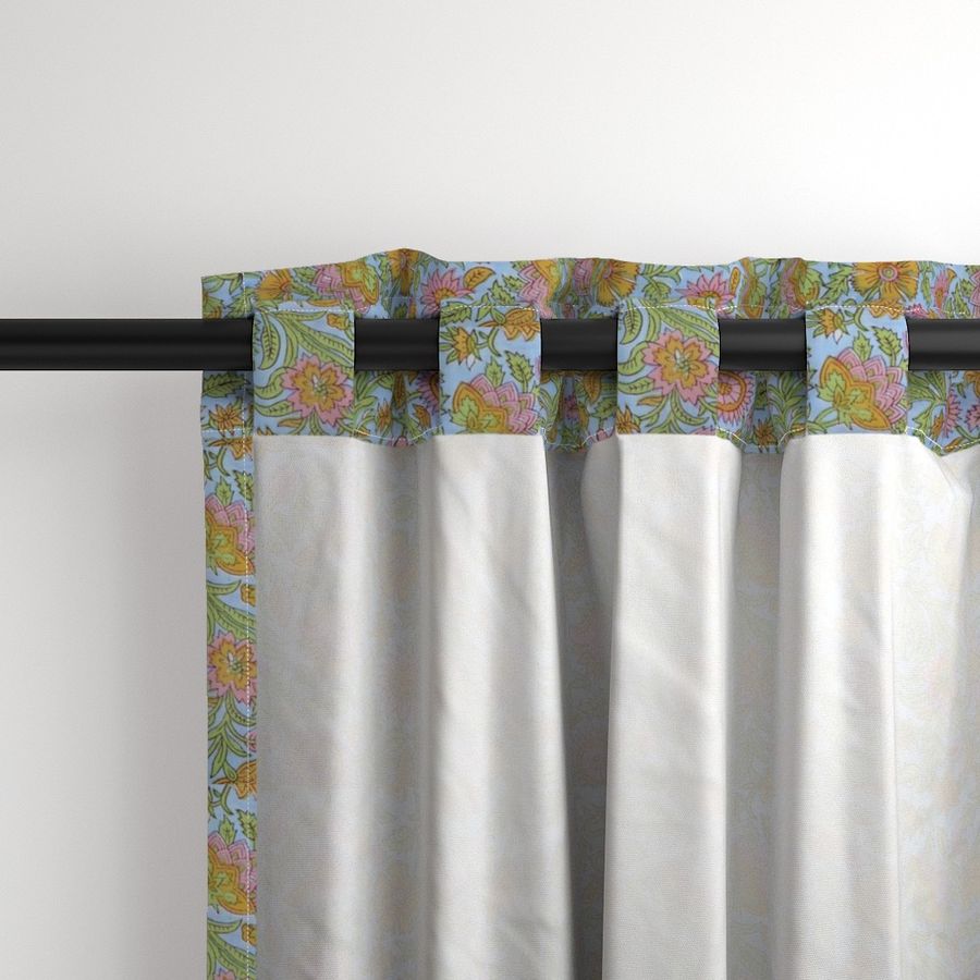 Blue and Yellow Colour Hand Block Print Curtain & Drapes, Pure Cotton Fabric